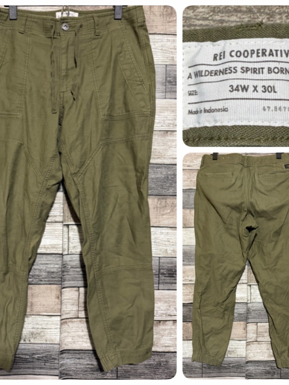 REI Co-Op Trailsmith Joggers Double Knee Hiking Men’s 34x30 Green Tapered